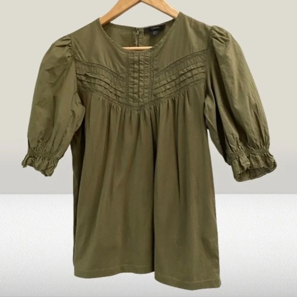J. Crew Puff‎ Sleeve Woven Lace Top Olive Green XXS